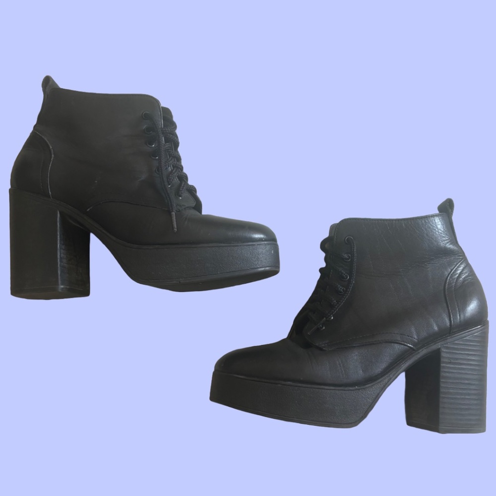 Gothic Ankle Platform Heeled Black Lace Up Boots